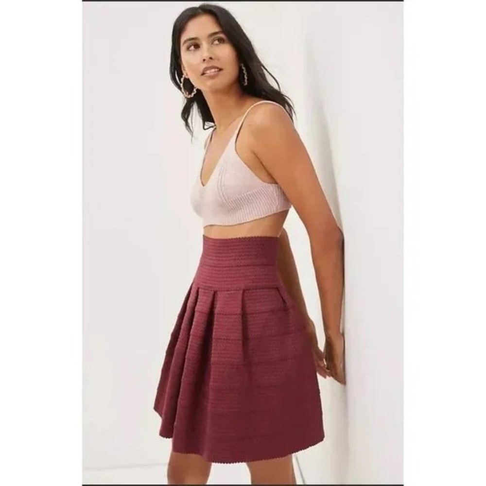 Anthropologie Girls From Savoy Ponte Bell Skirt Burgundy Red Size Xsmall/Small